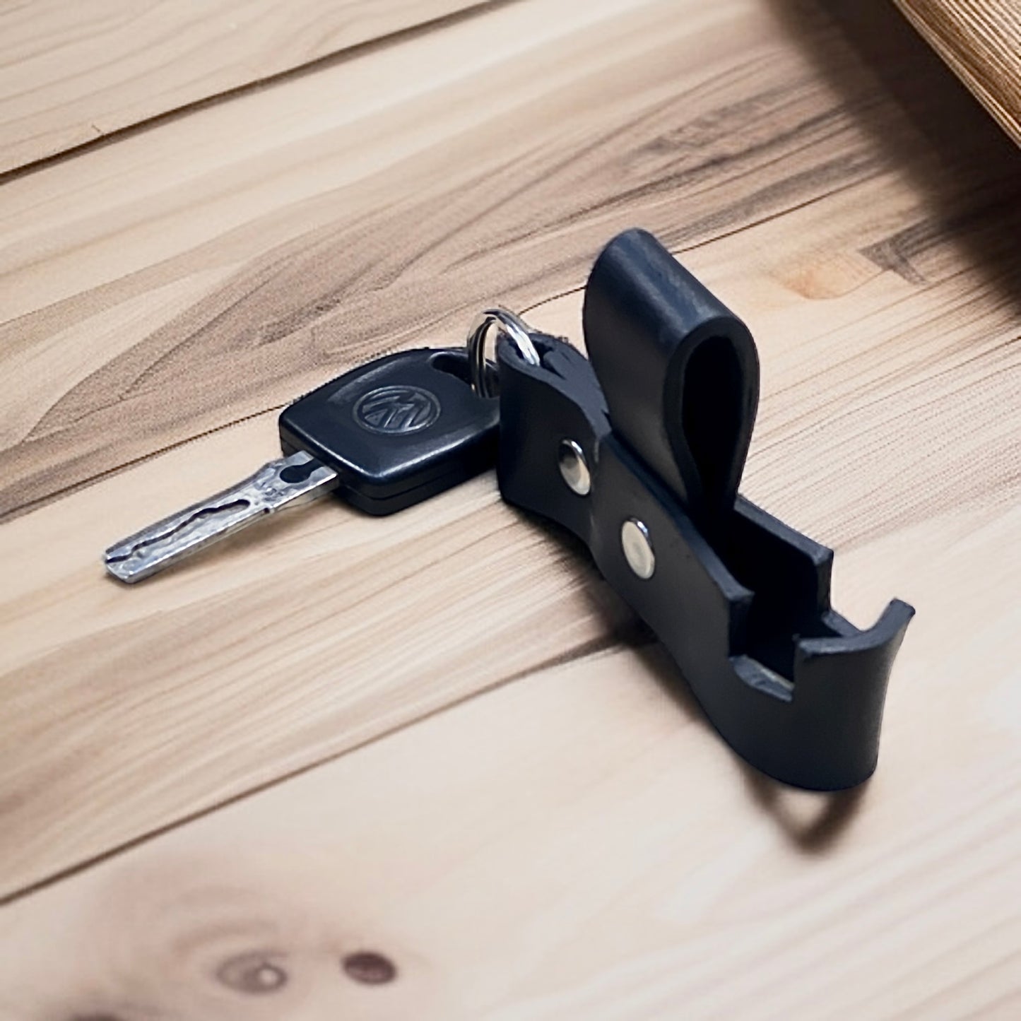 Genuine Leather Keychain with Built-in Mobile Stand