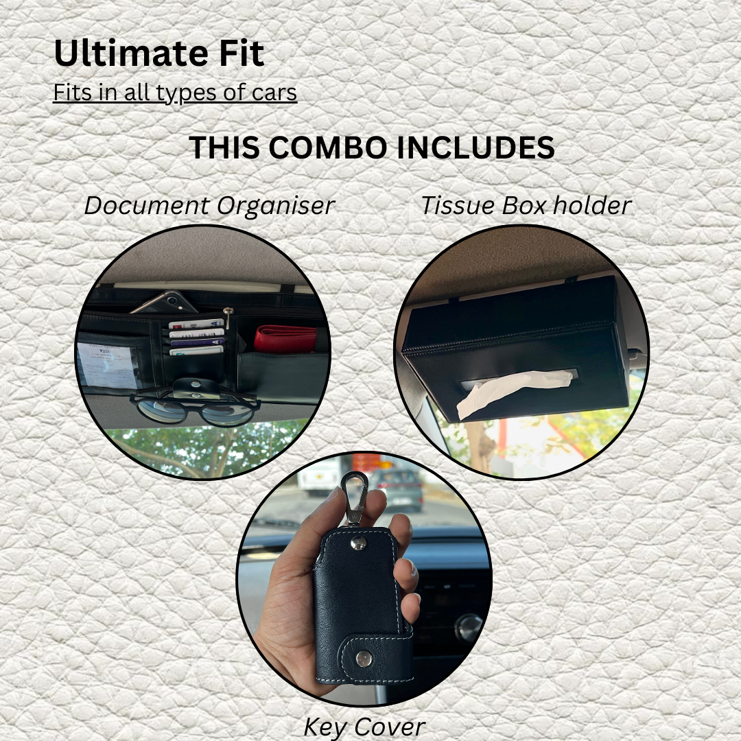 Premium Leather Car Organiser Kit: Fits All Cars